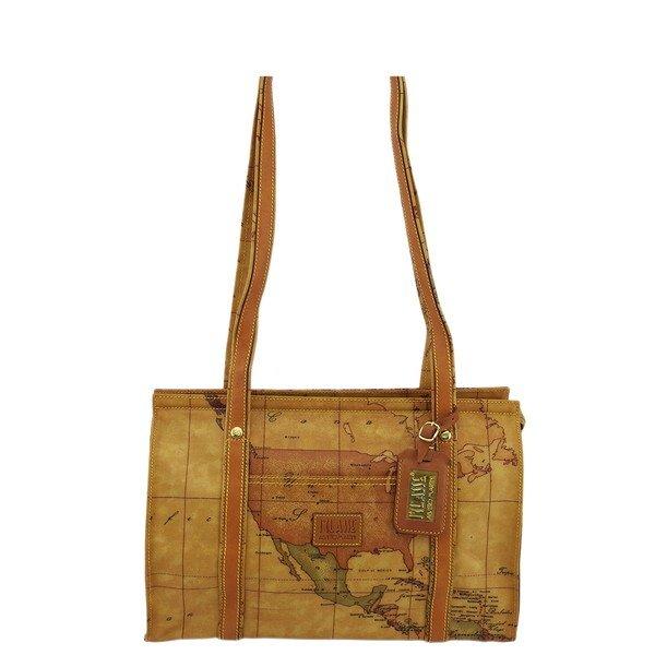 【BIGお買い物ラリー★30%OFFセール中】プリマクラッセ PRIMA CLASSE ショルダーバッグ地図柄 セピア×ゴールド レディース 中古 PRIMA CLASSE（プリマクラッセ） 【初売りSALE☆30%OFF】プリマ