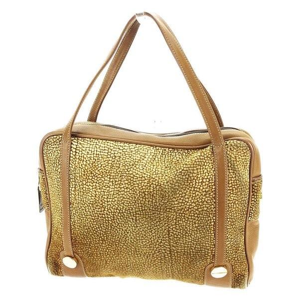 ボルボネーゼ Borbonese バッグ ハンドバッグ うずら柄 Redwallタグ 正規認証品 新規格 ベージュ 中古 レディース Bag ゴールド ブラウン メンズ