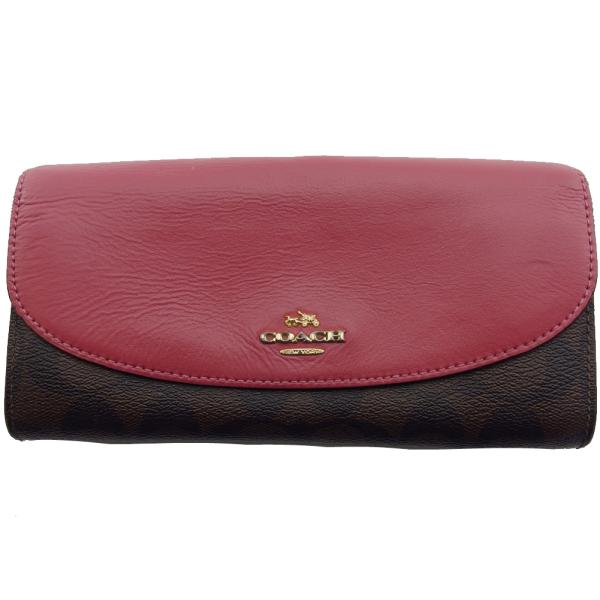 COACH（コーチ） 長財布 シグネチャー ローズ×ブラウン×ダークブラウン
