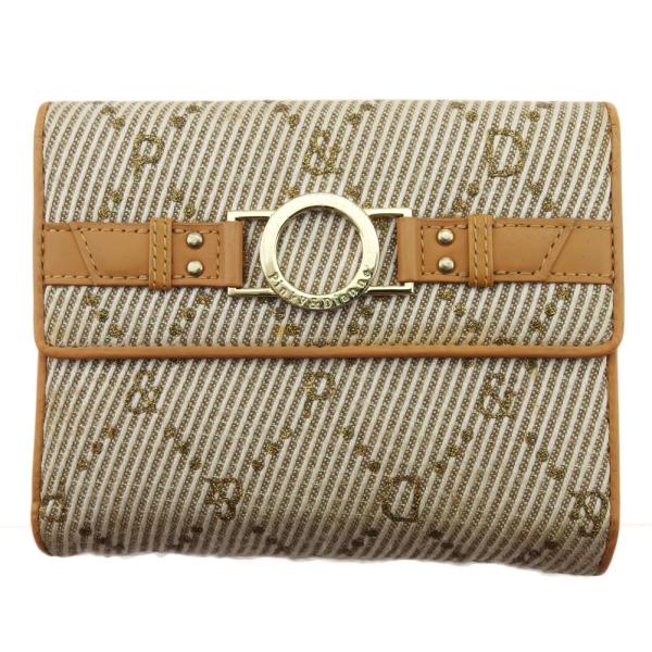 【X'masセール★30%OFF】ピンキー＆ダイアン Pinky&Dianne 二つ折り財布P＆D ダイヤ柄 ロゴリング付き ベージュ ゴールド レディース 中古 新春セール☆30%OFFクーポン】ピンキー＆ダイアン Pinky&Dianne 二