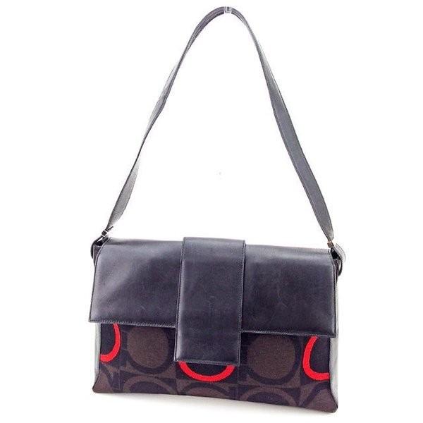 フェラガモ Ferragamo バッグ 正規販売店 ショルダーバッグ ガンチーニ金具柄 ブラック 中古 レッド系 レディース Bag ブラウン