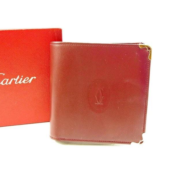 新作 カルティエ Cartier 財布 二つ折り財布 マストライン メンズ 中古 レディース ゴールド ボルドー