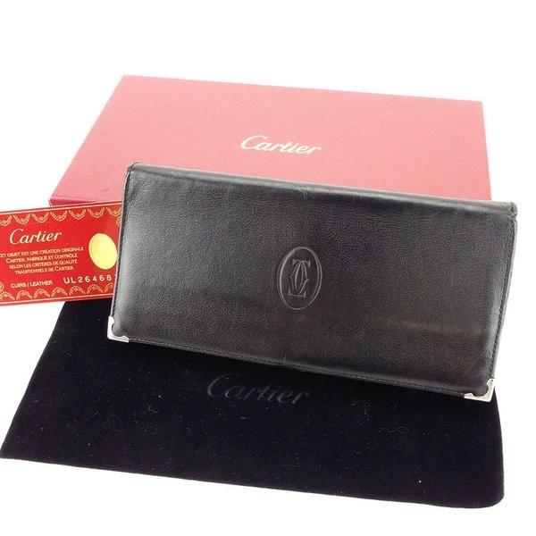 カルティエ 受注生産品 Cartier 財布 長財布 カボション ブラック レディース シルバー 中古 ボルドー メンズ