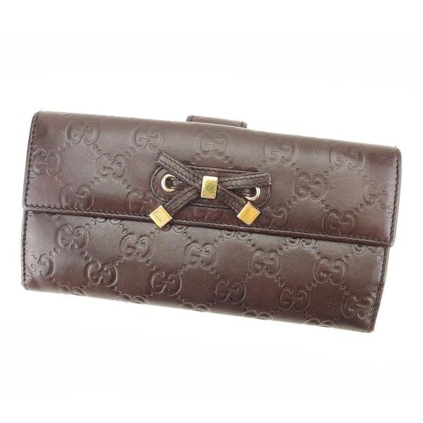 グッチ Gucci 人気急上昇 財布 長財布 ブラウン 中古 グッチシマ レディース
