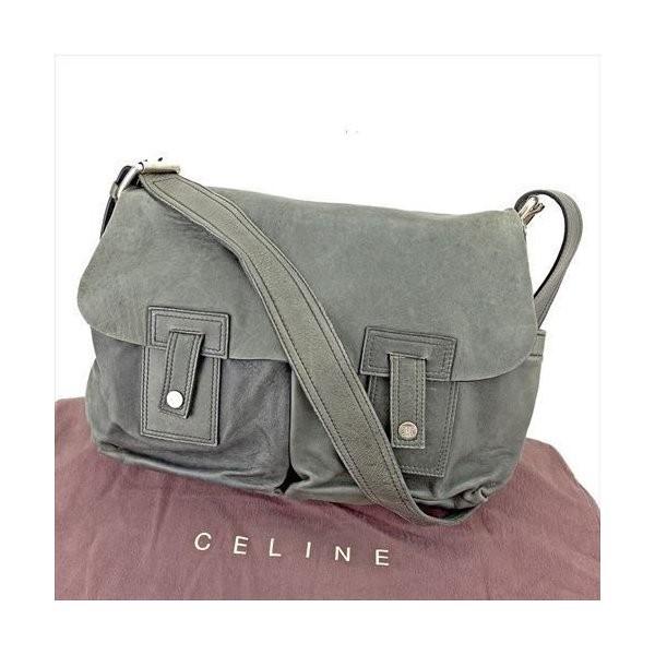 セリーヌ Celine バッグ ショルダーバッグ マカダムボタン グレー 灰色 超歓迎された Bag シルバー 中古 メンズ レディース