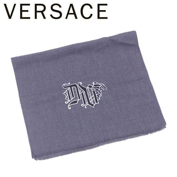 ヴェルサーチ Versace 海外輸入 マフラー ハーフメドゥーサ ストール グレー 灰色 中古 メンズ シルバー ブラック レディース