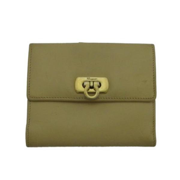 【BIGお買い物ラリー★30%OFFセール中】サルヴァトーレフェラガモ Salvatore Ferragamo 二つ折り財布ガンチーニ ベージュ シルバー レディース 中古 年末ラストセール☆30%OFFクーポン】サルヴァトーレフェラガモ