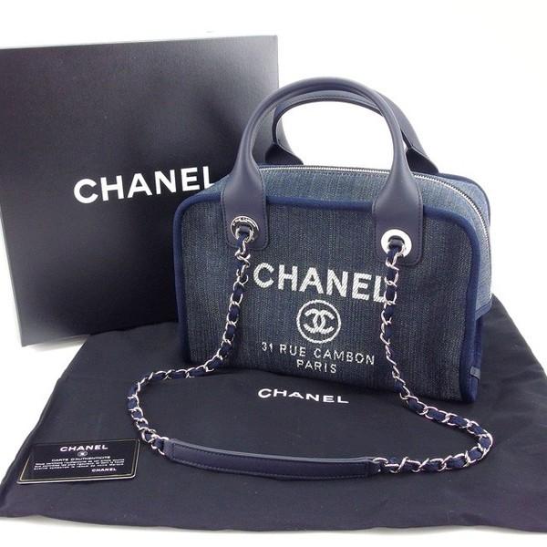 シャネル ボウリング ボーリングバッグ バッグ レディース デニムカラー ネイビー 中古 Y3795