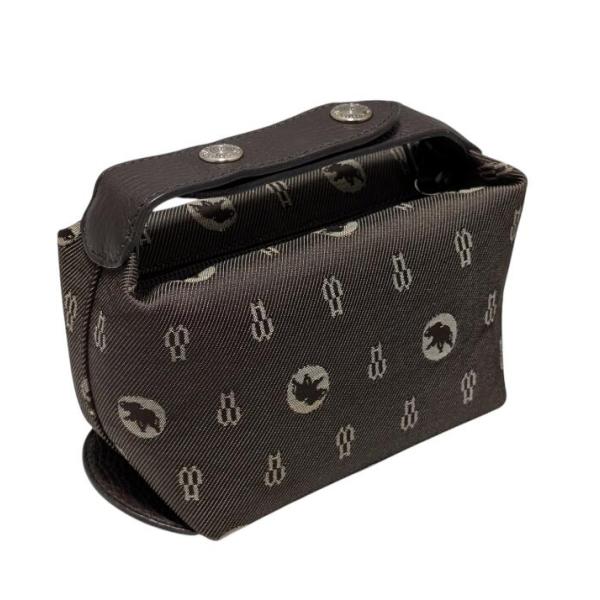 新品同様 ハンティングワールド ポーチ ロゴ キャンバス ダークブラウン レザー HWロゴ 化粧ポーチ コスメポーチ 小物入れ レディース HU Hunting World（ハンティング・ワールド） 新品同様 ポーチ ロゴ