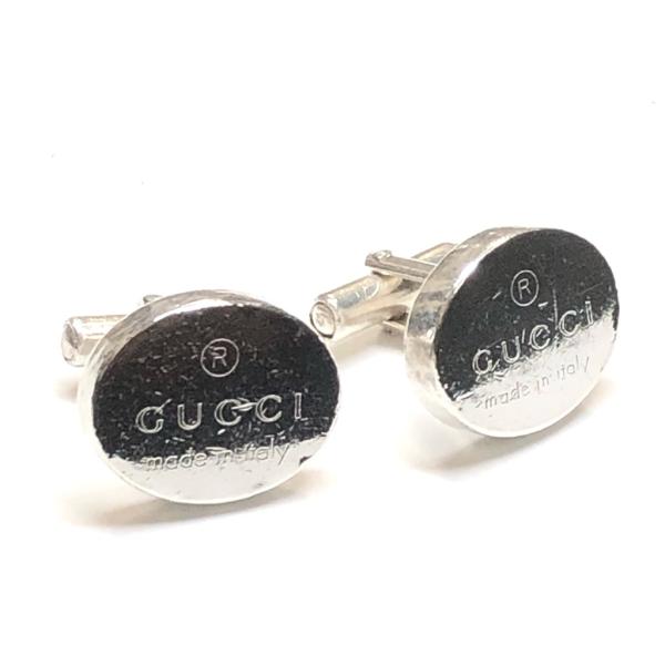 GUCCI グッチ カフス シルバー ロゴ オーバル カフリンクス GUCCI グッチ カフス シルバー ロゴ オーバル カフリンクス