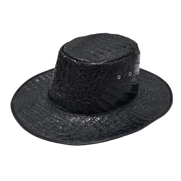美品 カイマン ワニ革 帽子 カウボーイハット クラウン ブラック 黒 鰐革 レザー メンズ ロック brandeal_0501g1583