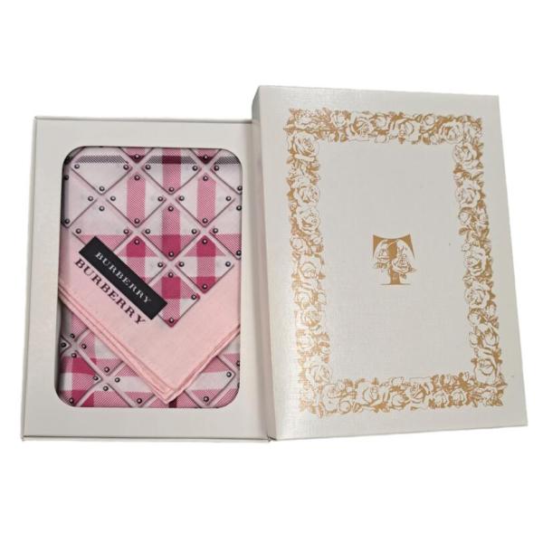 BURBERRY（バーバリー） 未使用 ハンカチ ピンク 綿 コットン 100