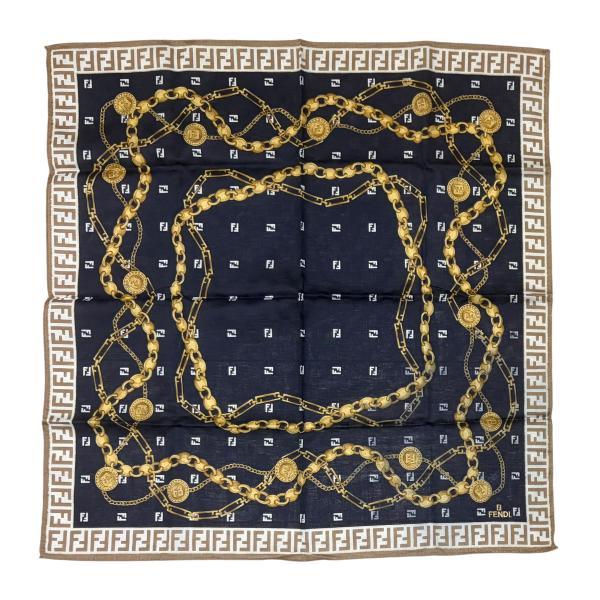 FENDI（フェンディ） ハンカチ スカーフ scarf ズッカ ロゴ ネイビー