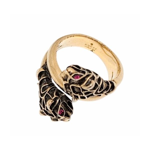 GUCCI（グッチ） リング 指輪 ダブル タイガーヘッド ストーン