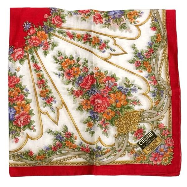 CELINE（セリーヌ） 未使用 ハンカチ 花柄 フローラル レッド 赤