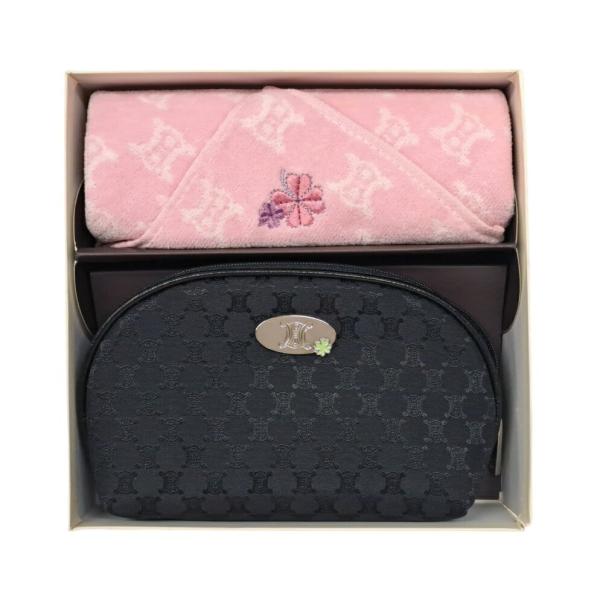 未使用☆【CELINE】セリーヌ　ポーチセット　ポーチ＆タオルハンカチ　ブラック CELINE（セリーヌ） 未使用 ポーチ ハンドタオル セット 黒 ブラック