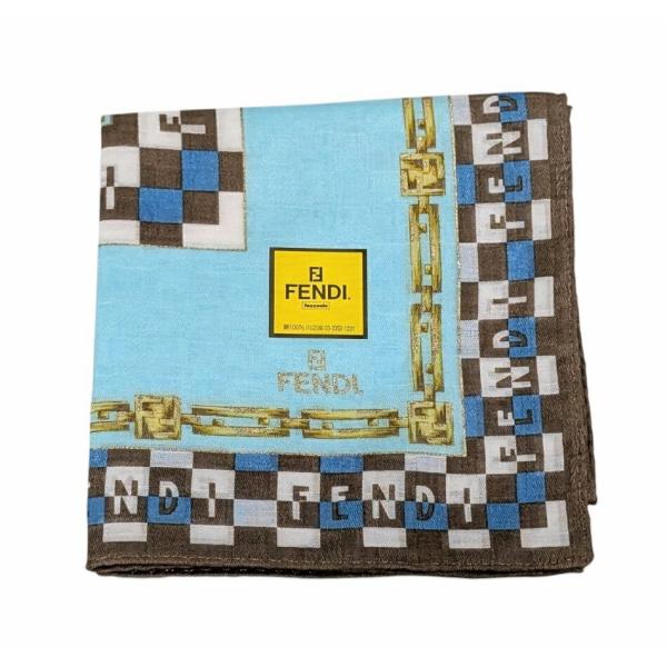 FENDI（フェンディ） 未使用 ハンカチ ロゴ スカーフ ロゴ 水色