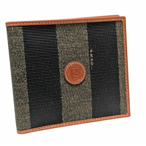 フェンディ ペカン柄 二つ折り財布 ストライプ 小銭入れなし 2309 札入れ レザー PVC FENDI メンズ 紳士用  【中古】 FENDI（フェンディ） ペカン柄 二つ折り財布 ストライプ 小銭入れなし