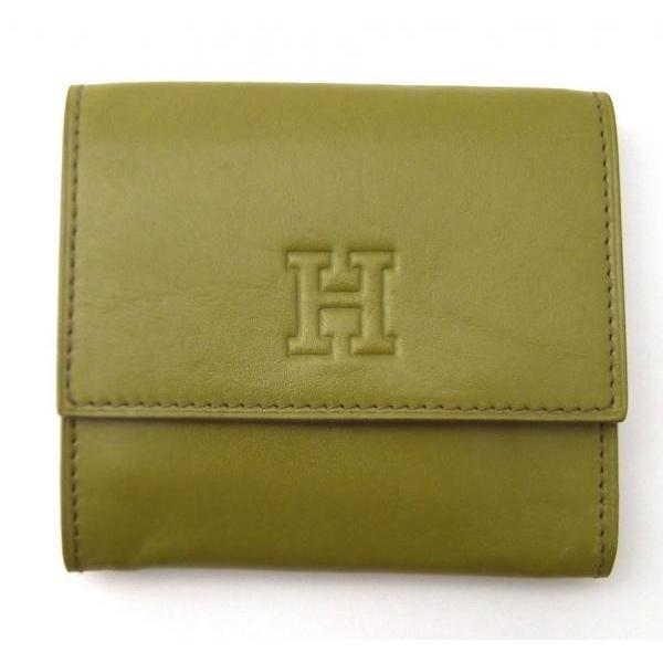 ヒロフ 財布 コインケース 二つ折り財布 レザー 小銭入れ 黄緑 