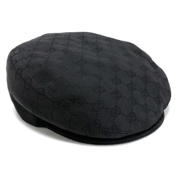 グッチ 帽子 ハンチング帽 GGキャンバス ブラック レザー メンズ XL