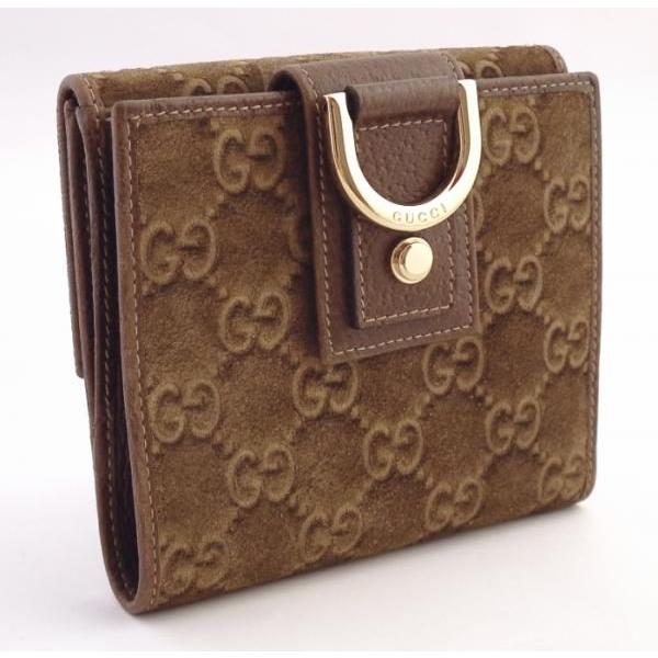 GUCCI グッチ GG 二つ折り財布 スエード ブラウン グッチシマ : ブラン  