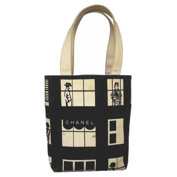 CHANEL 訳あり シャネル トートバッグ ウィンドウ キャンバス 白 黒  