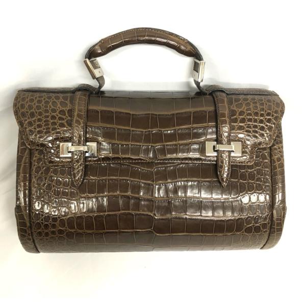 新品同様 クロコ ハンドバッグ ブラウン クロコダイル 革 ブラウン こげ茶 鰐革 メンズ レディース ノンブランド レザー 本革 【中古】 brandeal_n1054698621