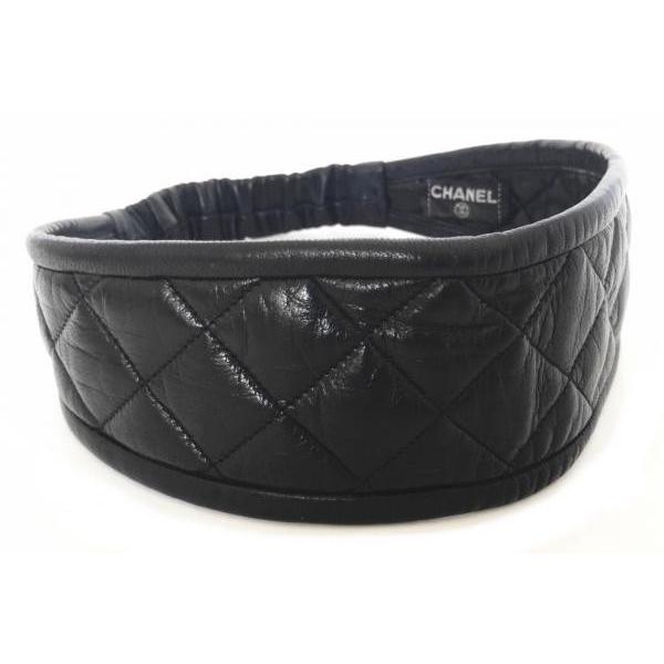 CHANEL ブラックレザー ヘアバンド