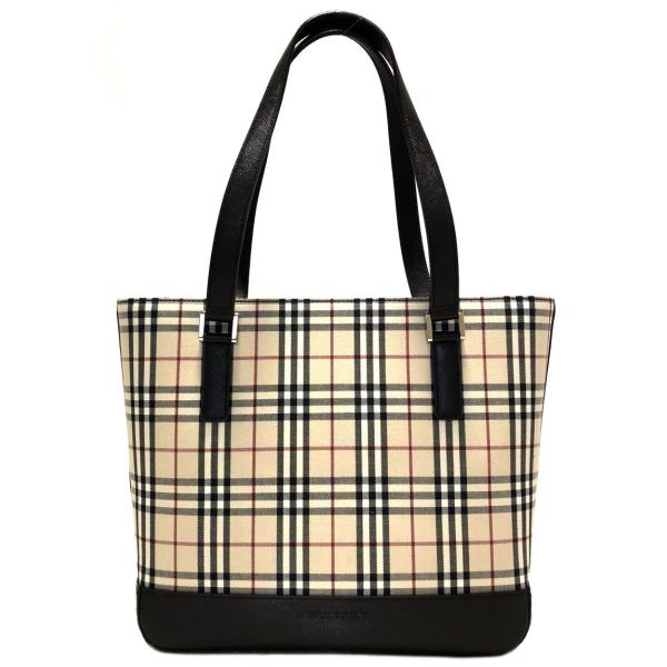 【特別送料無料!】 BURBERRY★直営 レザーとチェック生地のトートバッグ トートバッグ 新品同様 バーバリー トートバッグ トート チェック ベージュ