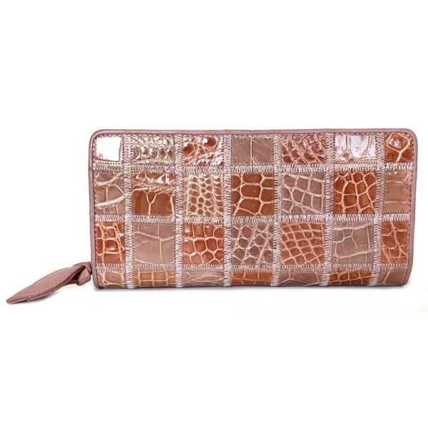 ピノーラ クロコダイル ピンク 長財布 ラウンドファスナー 財布