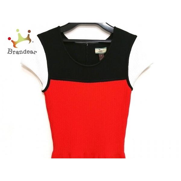 イッサロンドン Issa ワンピース サイズs レディース 美品 レッド 黒 マルチ ニット 値下げ