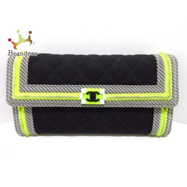 お得なキャンペーンを実施中 シャネル Chanel 長財布 美品 ボーイシャネル マトラッセ 0611 ココマーク 黒 イエロー ナイロン 値下げ