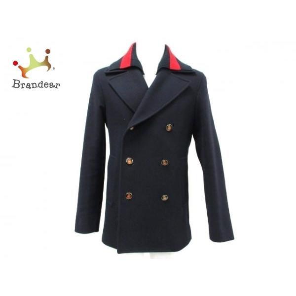 グッチ Gucci Pコート サイズ46 S メンズ 美品 ダークネイビー 黒 レッド 新色追加 0302 新着