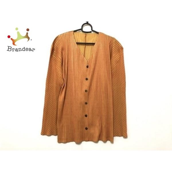 プリーツプリーズ カーディガン サイズ3 L レディース オレンジ イエロー プリーツ 新着 0505 Sunrise Project Fr