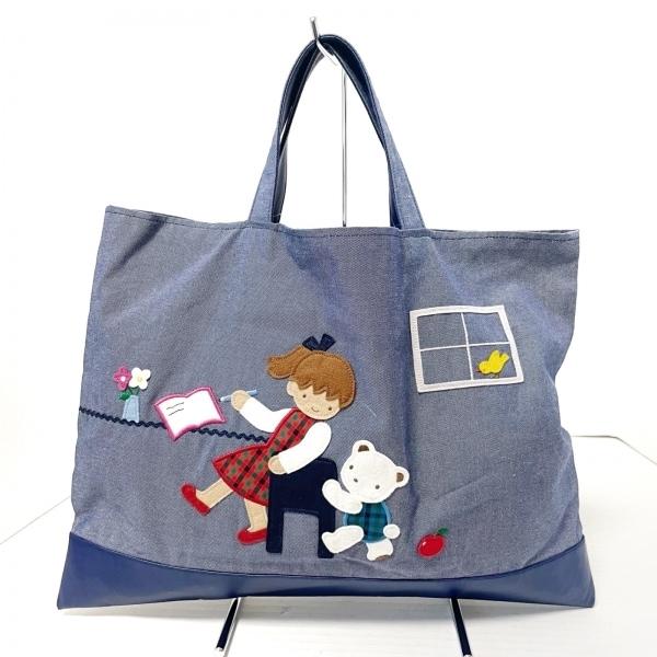 ファミリア familiar トートバッグ 美品 - ネイビー×マルチ コットン 