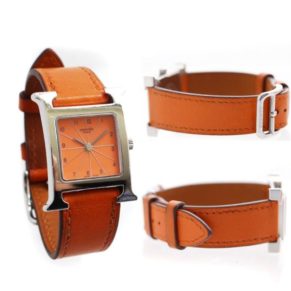 エルメス Hウォッチ レディース腕時計 クォーツ レザーベルト 電池式 オレンジ ファッション レザーベルト 腕時計 ステンレス シルバー Hh1 210 オレンジ文字盤 O刻 中古 Vv Hr ブランドエコヤフー店