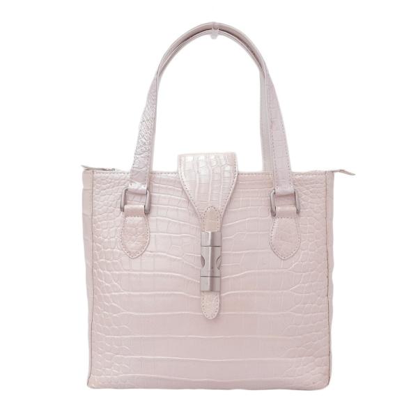 JRA 美品 パールピンク マットクロコ ファスナー開閉 トート