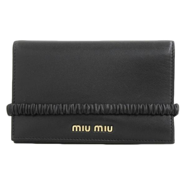 未使用 箱付 ミュウミュウ MIUMIU 2022年商品 5MV024 2DLG ナッパ ラムレザー ミドル ウォレット 二つ折り 財布 カード 小銭 黒 レディース brandgoen_284718