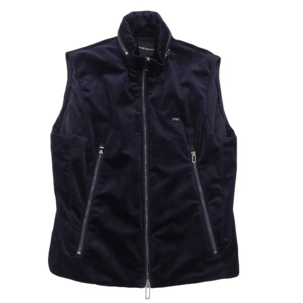 超美品 エンポリオアルマーニ Emporio Armani 2018年商品 メタルイーグルロゴ ベロア 中綿 ベスト 46 メンズ brandgoen_293820