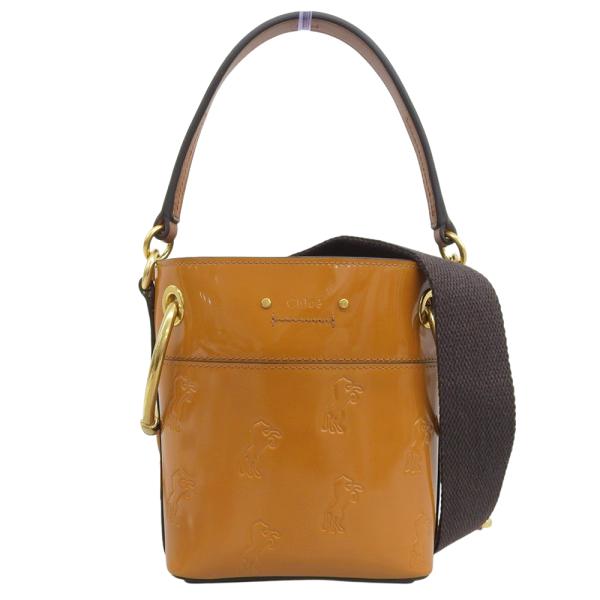 超美品 クロエ Chloe 2022年 Roy ロイ パテントレザー エンボスホース 2way ショルダー バケット ハンドバッグ ブラウン レディース ほぼ未使用 Chloe（クロエ） 超美品 Chloe 2022年 Roy ロイ パテントレザー