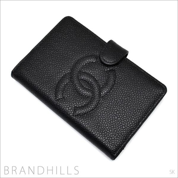 CHANEL シャネル 手帳カバー ミニ レディース ブラック キャビアスキン 