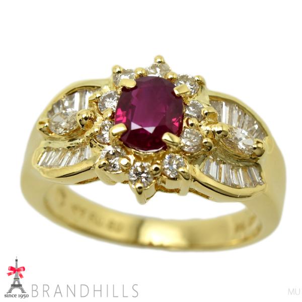 ルビー 0.80ct ダイヤモン ド0.80ct リング ソーティング付 K18金  