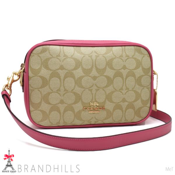 コーチ ショルダーバッグ シグネチャー PVC ライトカーキ コンフェティピンク クロスボディ 68168 COACH ほぼ未使用 【中古】 COACH（コーチ） ショルダーバッグ シグネチャー PVC ライトカーキ