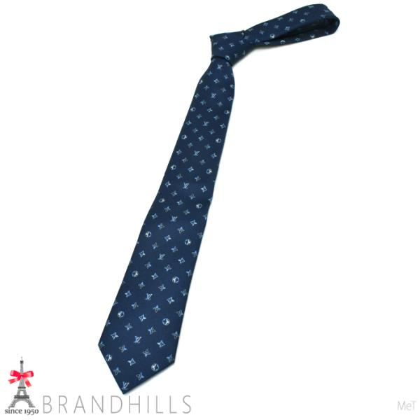 ルイヴィトン ネクタイ モノグラム エクリプス シルク100％ ブルー 剣先幅7cm M79087 LOUIS VUITTON 未使用新品 【中古】 LOUIS VUITTON（ルイ・ヴィトン） ネクタイ モノグラム エクリプス