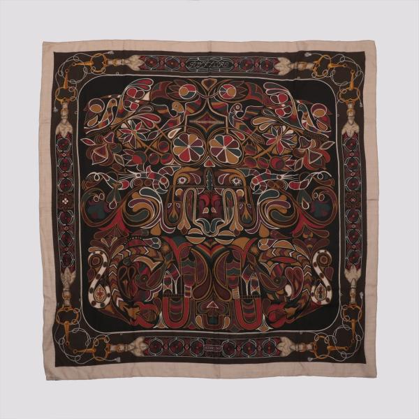 美品 エルメス カレ ジェアン 140 FOLKLORE フォルクロール カシミヤ