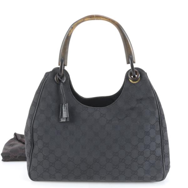 美品 グッチ GGキャンバス ウッドハンドル 106494 レザー ショルダー
