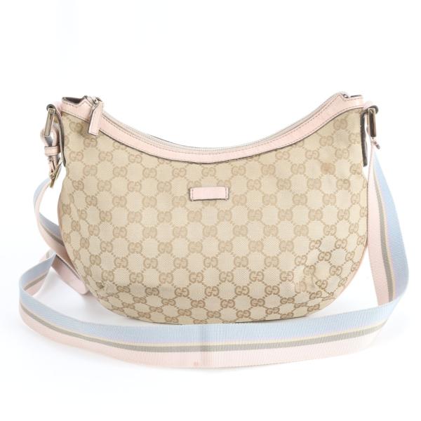 美品GUCCI GGキャンバス ショルダーバッグ 美品 グッチ GGキャンバス 181092 レザー ショルダーバッグ 斜め掛け