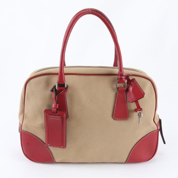PRADA プラダ　レザートートバッグ　ボストンバック 美品 プラダ ミニ ボストン レザー キャンバス トート バッグ 肩掛け