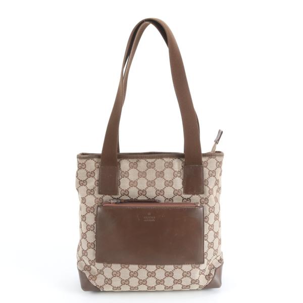 美品 グッチ GGキャンバス 28898 レザー トート バッグ 肩掛け ショルダー ハンド 本革 ブラウン 茶色 レディース EWM DS11-6