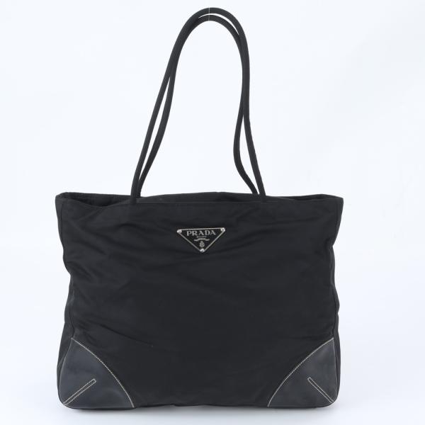 美品 プラダ テスート ナイロン トライアングルロゴ レザー トート